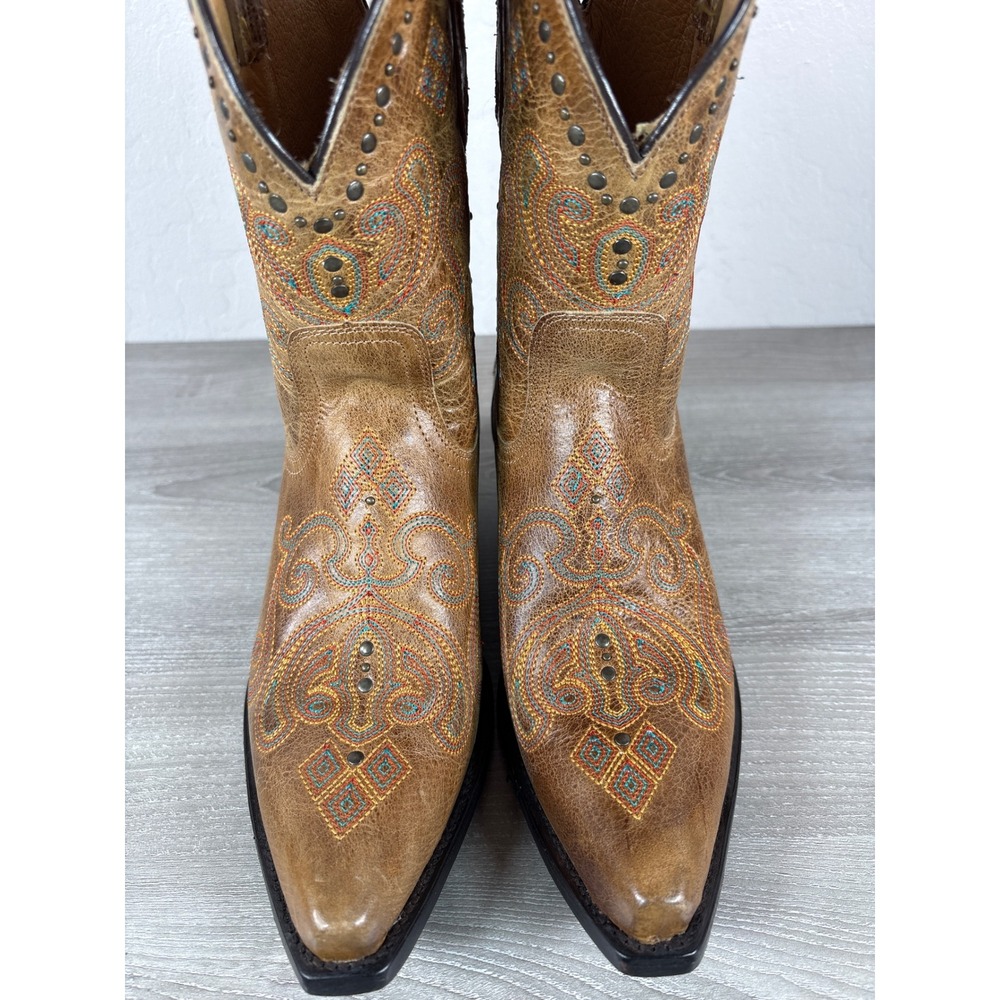 Black Star Women's CellSole Studded Tan Leather Western Boots Snip Toe Size 7.5B - Picture 4 of 8